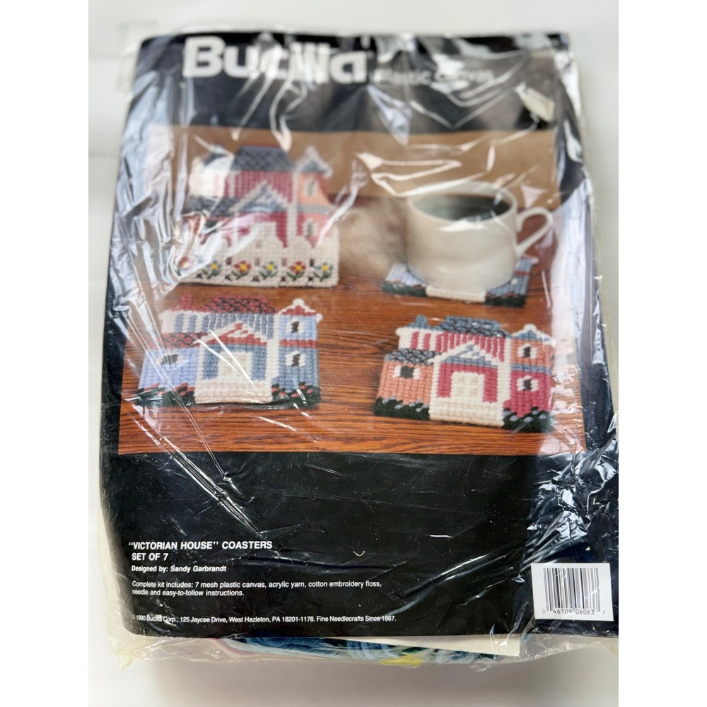 Vintage Bucilla Victorian House Coasters Plastic Canvas Kit